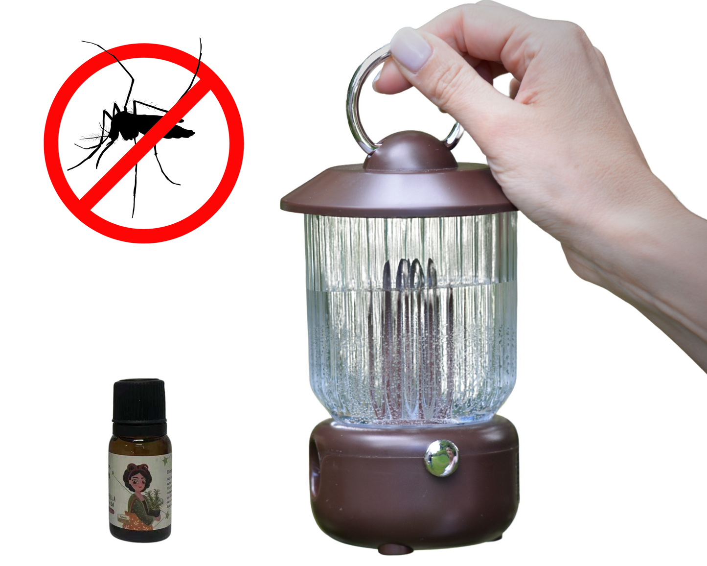 Farol Humidificador Difusor de Aromas Portátil – Incluye Aceite Esencial Repelente de Mosquitos | Luz LED Fría y Cálida | Aromaterapia Libre de BPA, Ideal para Camping y Exteriores