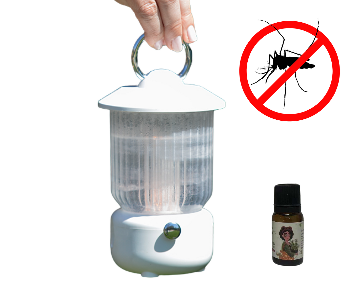 Farol Humidificador Difusor de Aromas Portátil – Incluye Aceite Esencial Repelente de Mosquitos | Luz LED Fría y Cálida | Aromaterapia Libre de BPA, Ideal para Camping y Exteriores