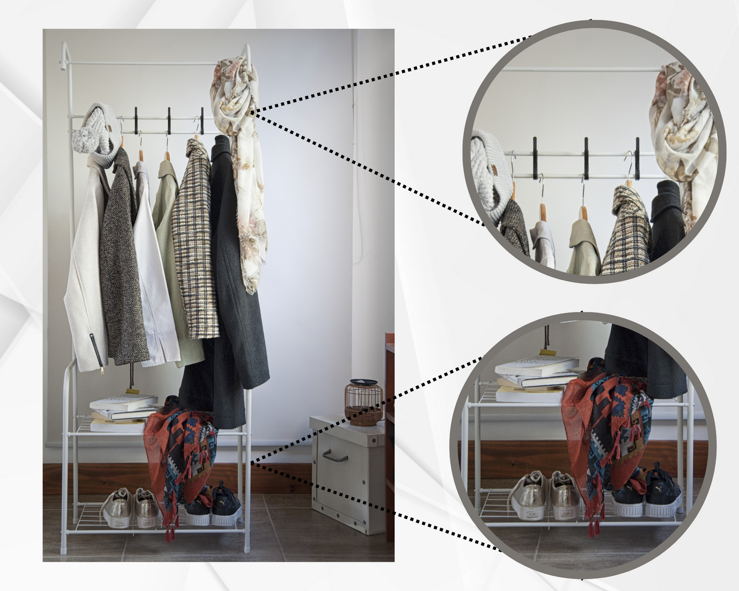 ABB4US | Standing Shoe Rack | For Clothing and Shoes | Hallway Coat Rack for Home | Clothes Rack with Hooks | Entrance, Bedroom, Hallway Furniture | Resistant | Steel | 60x35x163cm