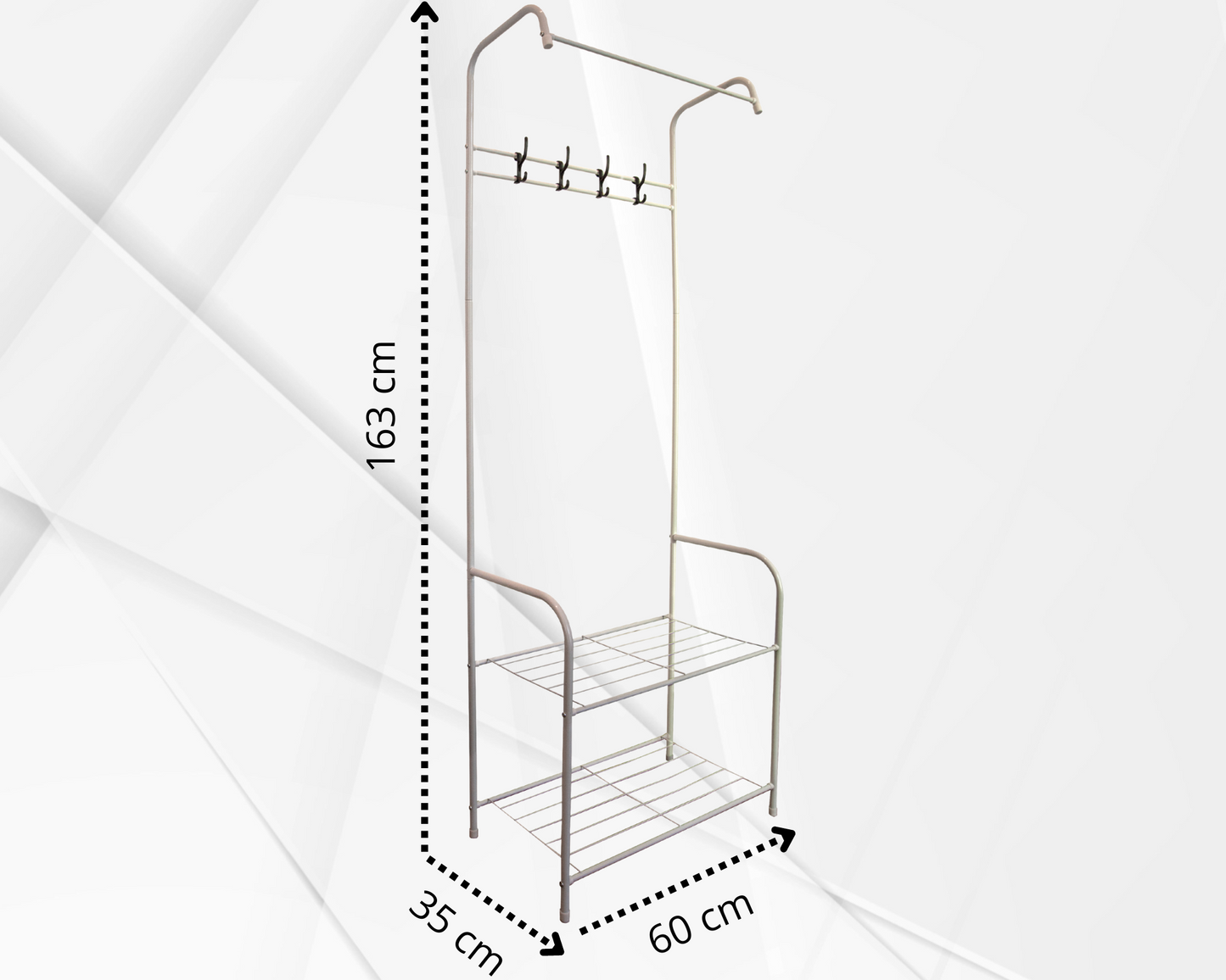 ABB4US | Standing Shoe Rack | For Clothing and Shoes | Hallway Coat Rack for Home | Clothes Rack with Hooks | Entrance, Bedroom, Hallway Furniture | Resistant | Steel | 60x35x163cm