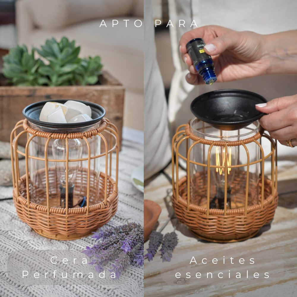 Lamparas de Mesita de Noche y Calentador de Velas Aromáticas de Cera | Difusor de Aceites Esenciales con Luz | Incluye Pack de 6 Ceras Perfumadas