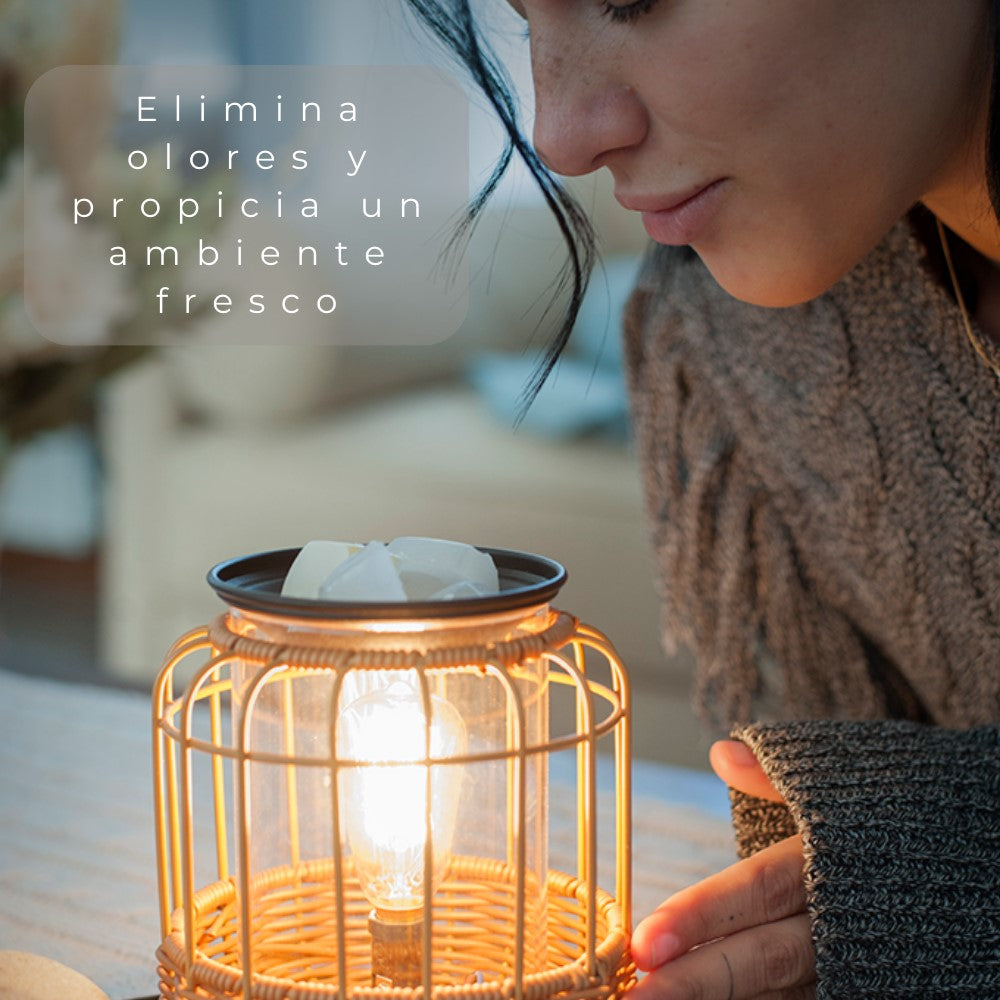 Lamparas de Mesita de Noche y Calentador de Velas Aromáticas de Cera | Difusor de Aceites Esenciales con Luz | Incluye Pack de 6 Ceras Perfumadas