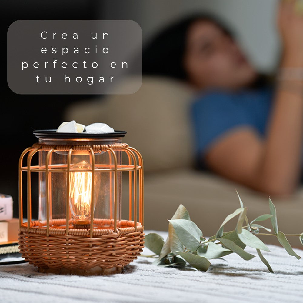 Lamparas de Mesita de Noche y Calentador de Velas Aromáticas de Cera | Difusor de Aceites Esenciales con Luz | Incluye Pack de 6 Ceras Perfumadas