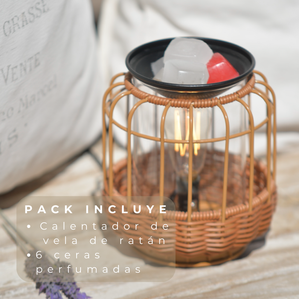 Lamparas de Mesita de Noche y Calentador de Velas Aromáticas de Cera | Difusor de Aceites Esenciales con Luz | Incluye Pack de 6 Ceras Perfumadas