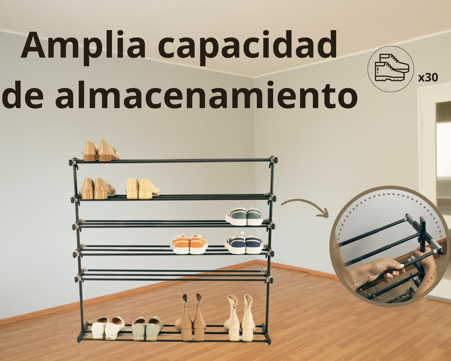 ABB4US | Standing Shoe Rack | For Clothing and Shoes | Hallway Coat Rack for Home | Clothes Rack with Hooks | Entrance, Bedroom, Hallway Furniture | Resistant | Steel | 60x35x163cm