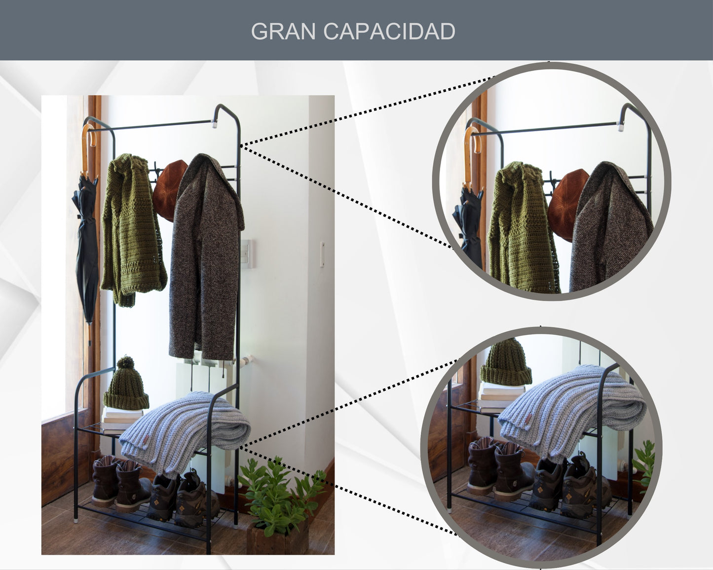 Perchero de Pie Zapatero | Perchero Entrada Recibidor para Hogar | Perchero de Ropa con 4 Ganchos y 2 Piezas de Fijación | Dormitorio Pasillo | Estable | Ahorra Espacio | Negro