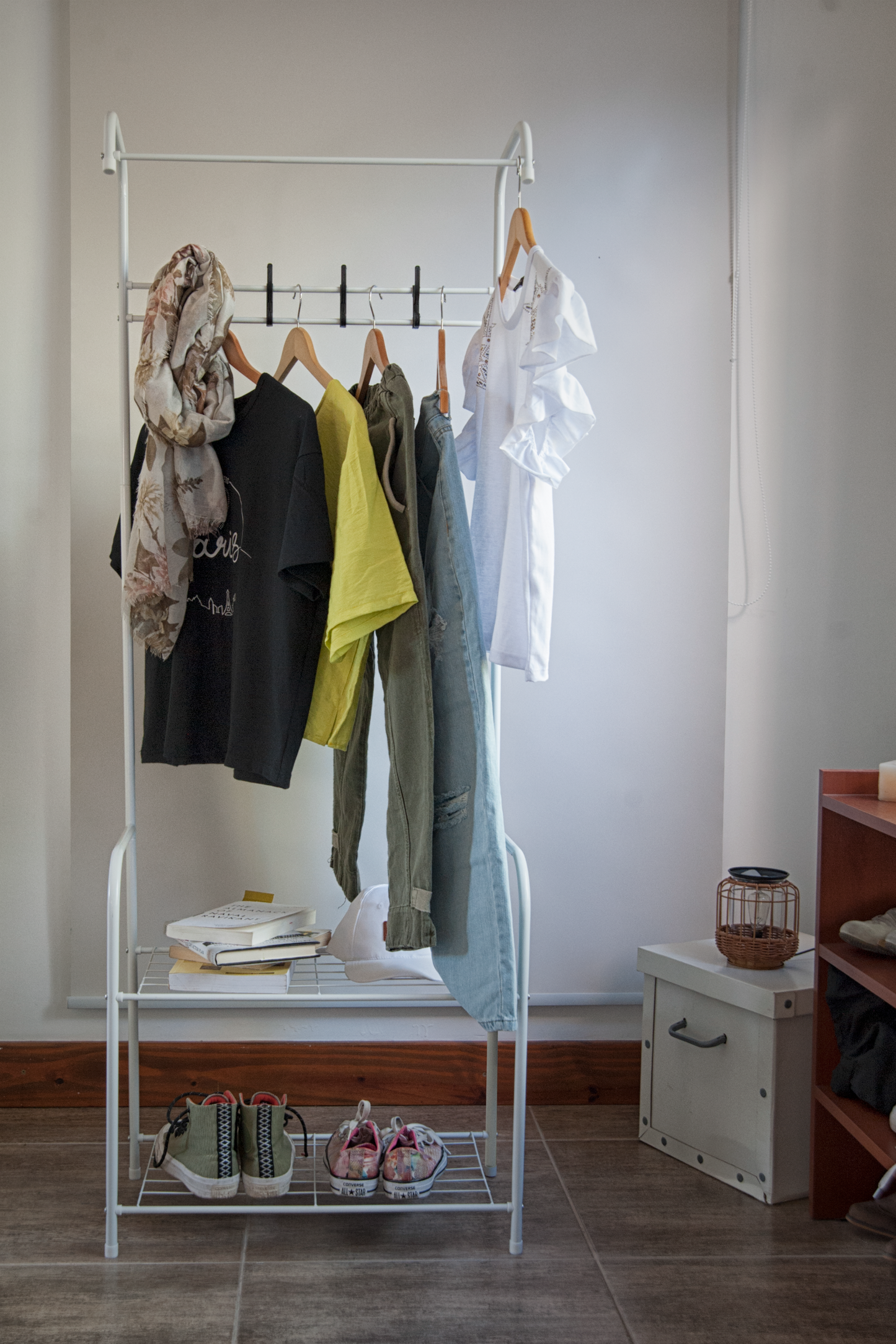 ABB4US | Standing Shoe Rack | For Clothing and Shoes | Hallway Coat Rack for Home | Clothes Rack with Hooks | Entrance, Bedroom, Hallway Furniture | Resistant | Steel | 60x35x163cm