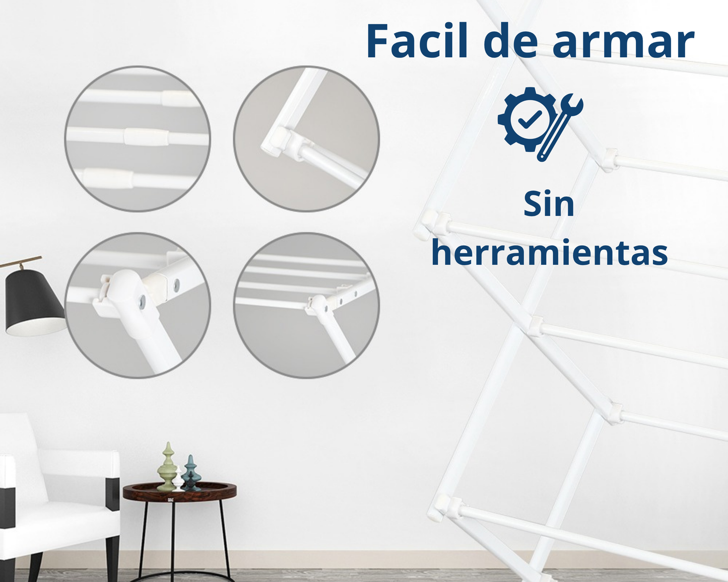 ABB4US | Tendedero Metálico Extensible y Plegable | 58–102 x 41,5 x 105,5cm | 2 Brazos para Perchas | Secar Camisas, Toallas y Prendas Largas | Compacto y Robusto | Blanco