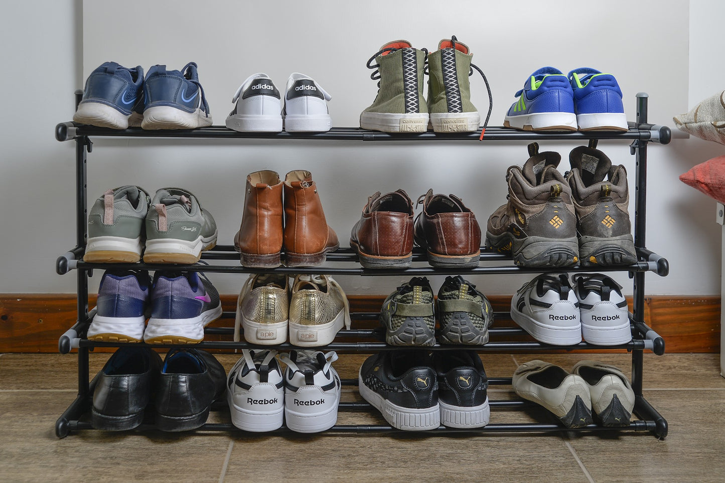 Zapatero Metálico 4 Baldas | Extensible | Altura y Profundidad Ajustables | Organizador Zapatos | 20 Pares