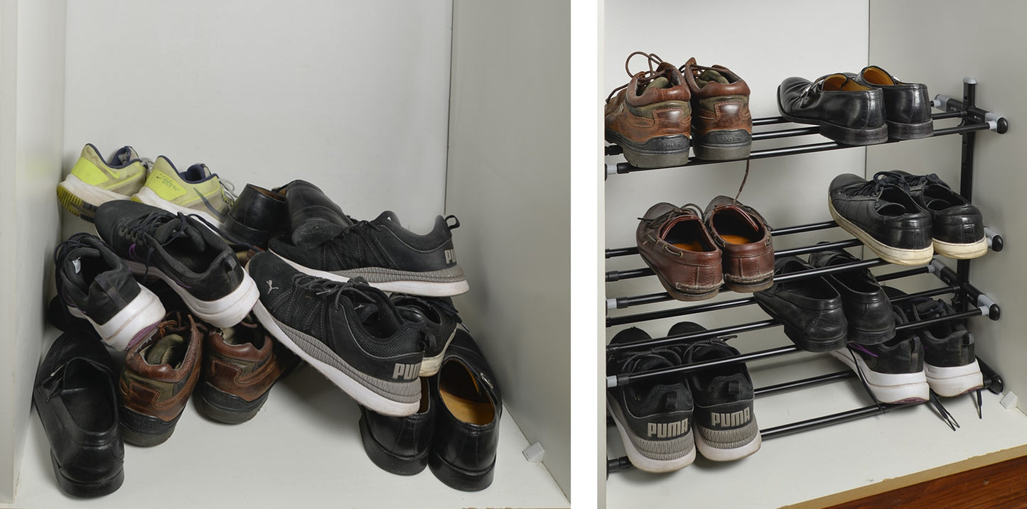 Zapatero Metálico 4 Baldas | Extensible | Altura y Profundidad Ajustables | Organizador Zapatos | 20 Pares