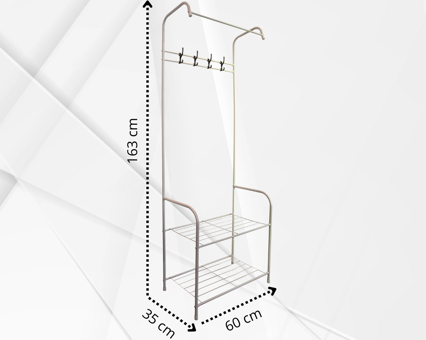 ABB4US | Standing Shoe Rack | For Clothing and Shoes | Hallway Coat Rack for Home | Clothes Rack with Hooks | Entrance, Bedroom, Hallway Furniture | Resistant | Steel | 60x35x163cm 