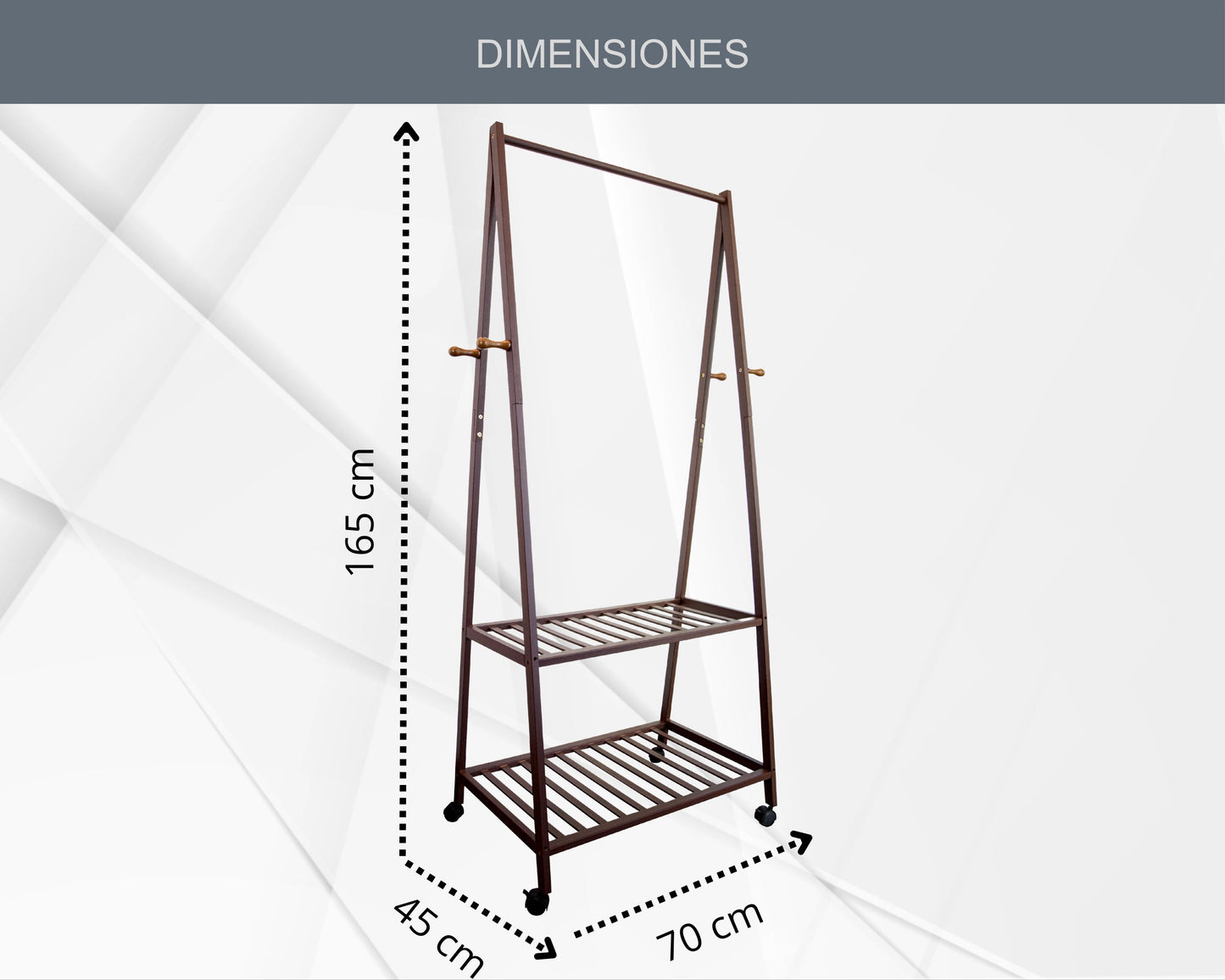 ABB4US | Standing Coat Rack to Leave Your Clothes and Shoes | Hallway Furniture for Home | Donkey with 2 Shelves | Donkey Entrance, Bedroom, Hallway | Resistant and Stable | Bamboo | 70x45x165cm| Wood 