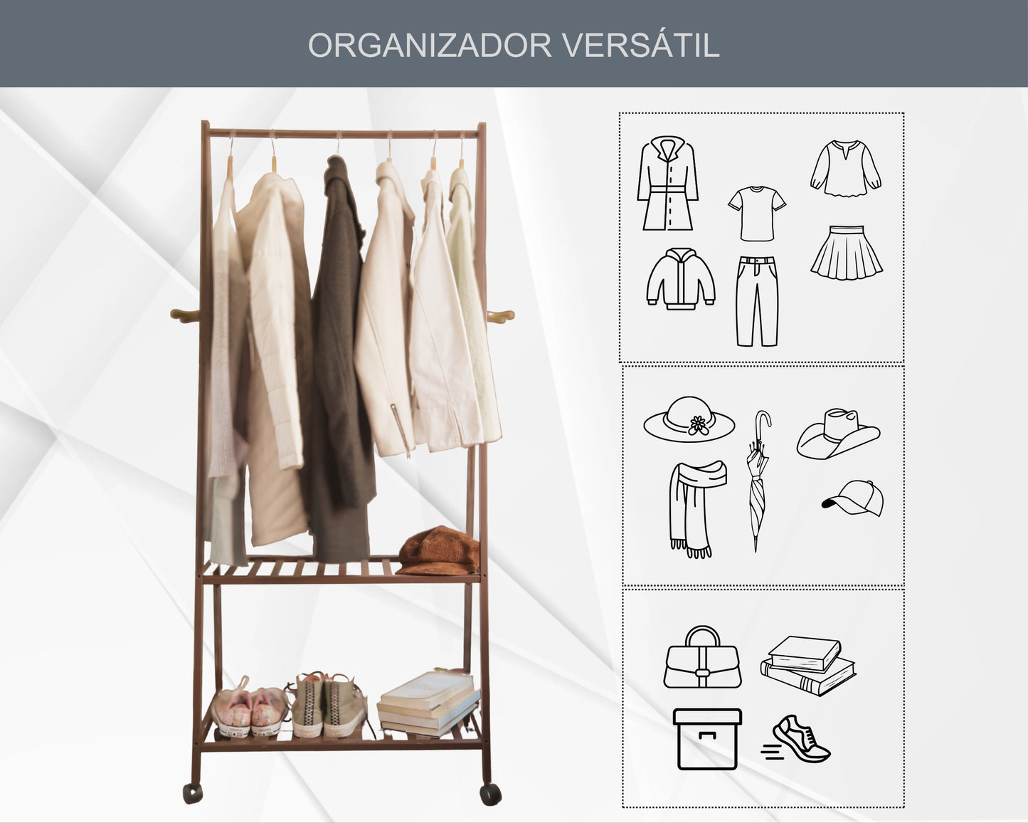 ABB4US | Standing Coat Rack to Leave Your Clothes and Shoes | Hallway Furniture for Home | Donkey with 2 Shelves | Donkey Entrance, Bedroom, Hallway | Resistant and Stable | Bamboo | 70x45x165cm| Wood 