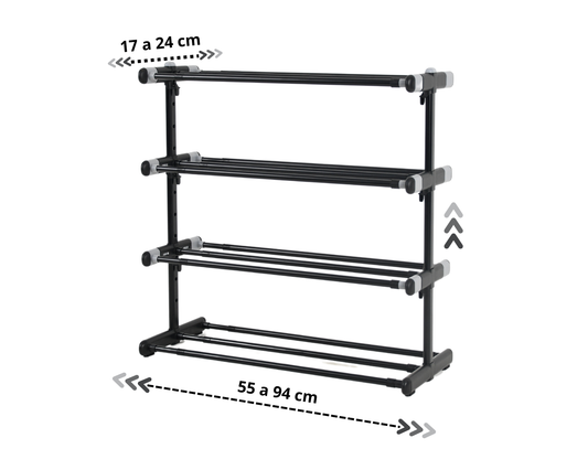Zapatero Metálico 4 Baldas | Extensible | Altura y Profundidad Ajustables | Organizador Zapatos | 20 Pares