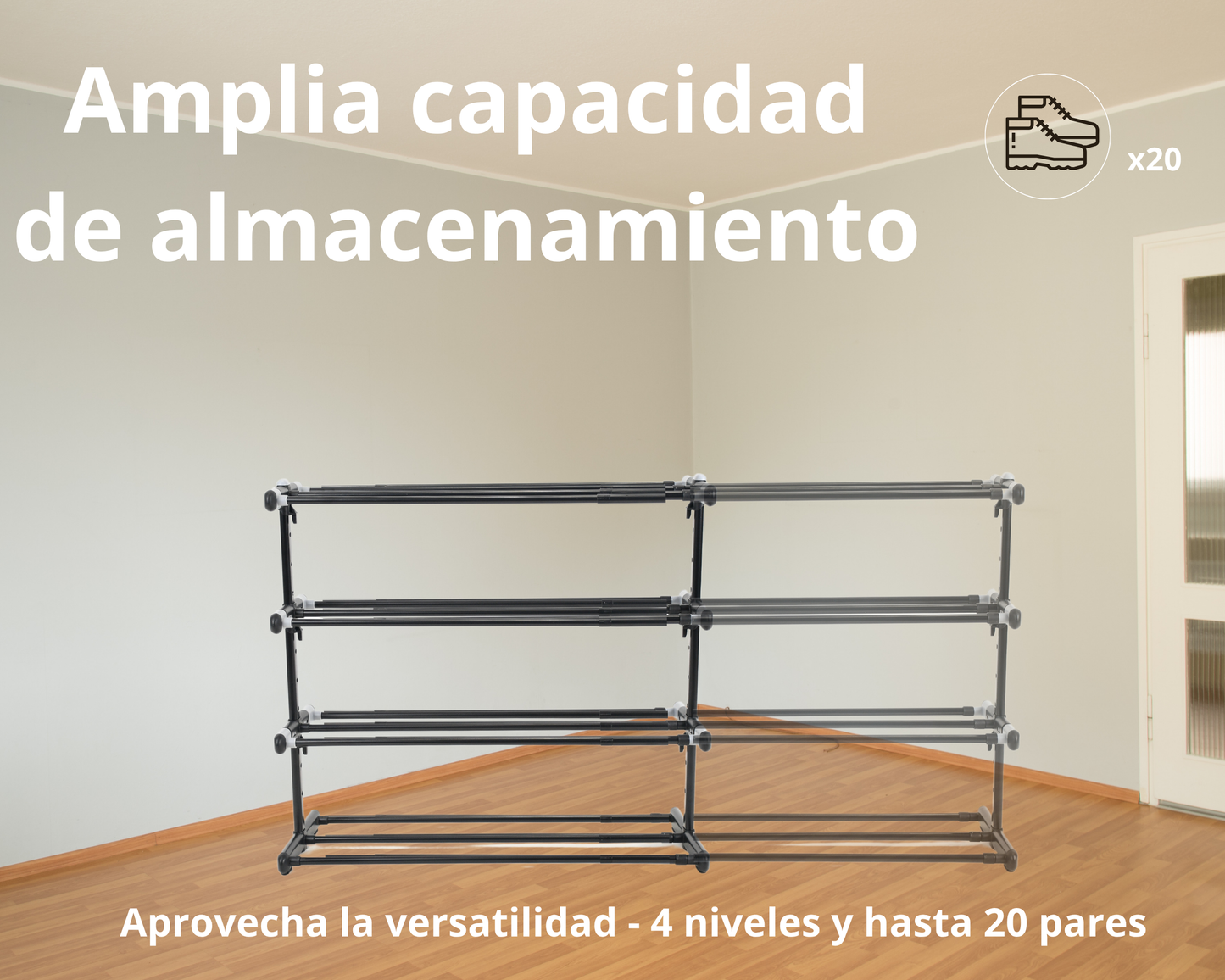 Zapatero Metálico 4 Baldas | Extensible | Altura y Profundidad Ajustables | Organizador Zapatos | 20 Pares