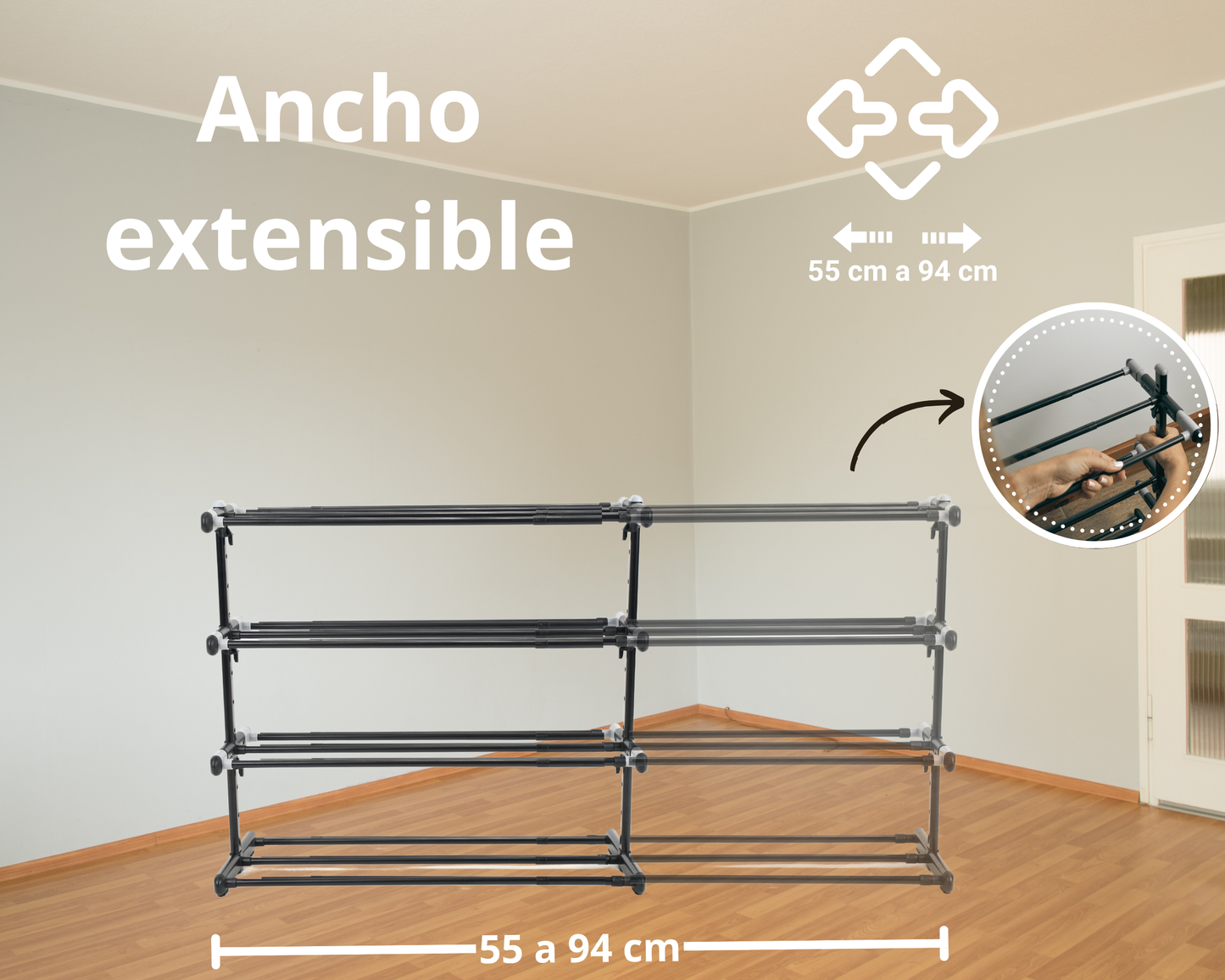 Zapatero Metálico 4 Baldas | Extensible | Altura y Profundidad Ajustables | Organizador Zapatos | 20 Pares