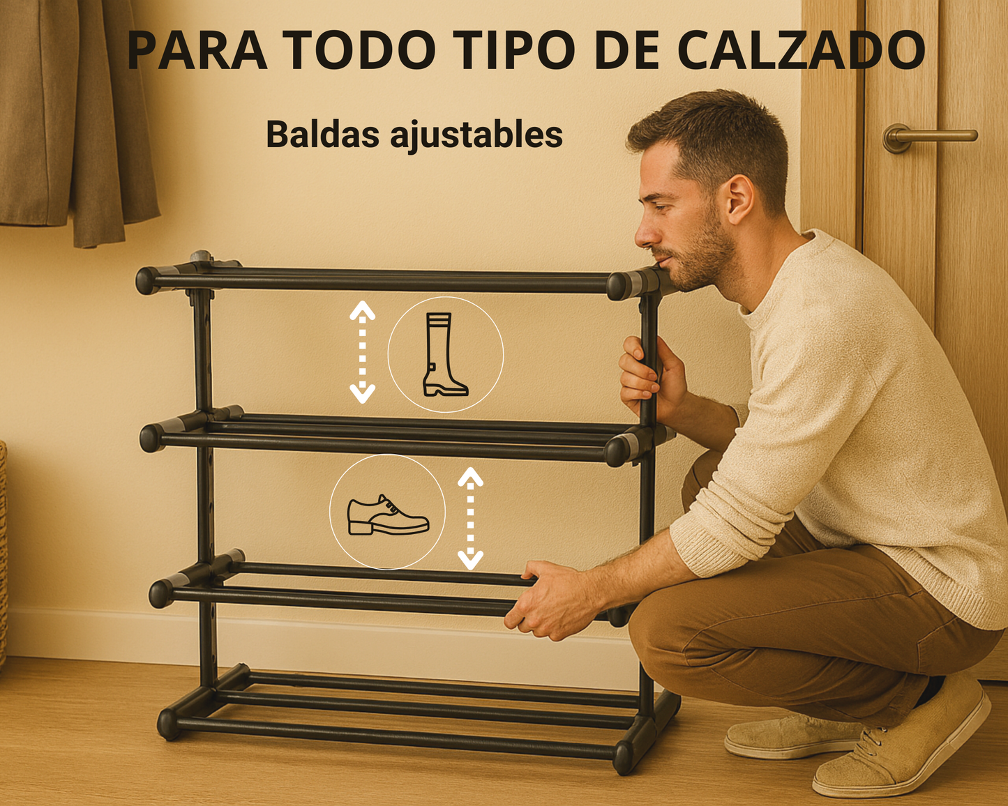 ABB4US | Standing Shoe Rack | For Clothing and Shoes | Hallway Coat Rack for Home | Clothes Rack with Hooks | Entrance, Bedroom, Hallway Furniture | Resistant | Steel | 60x35x163cm 