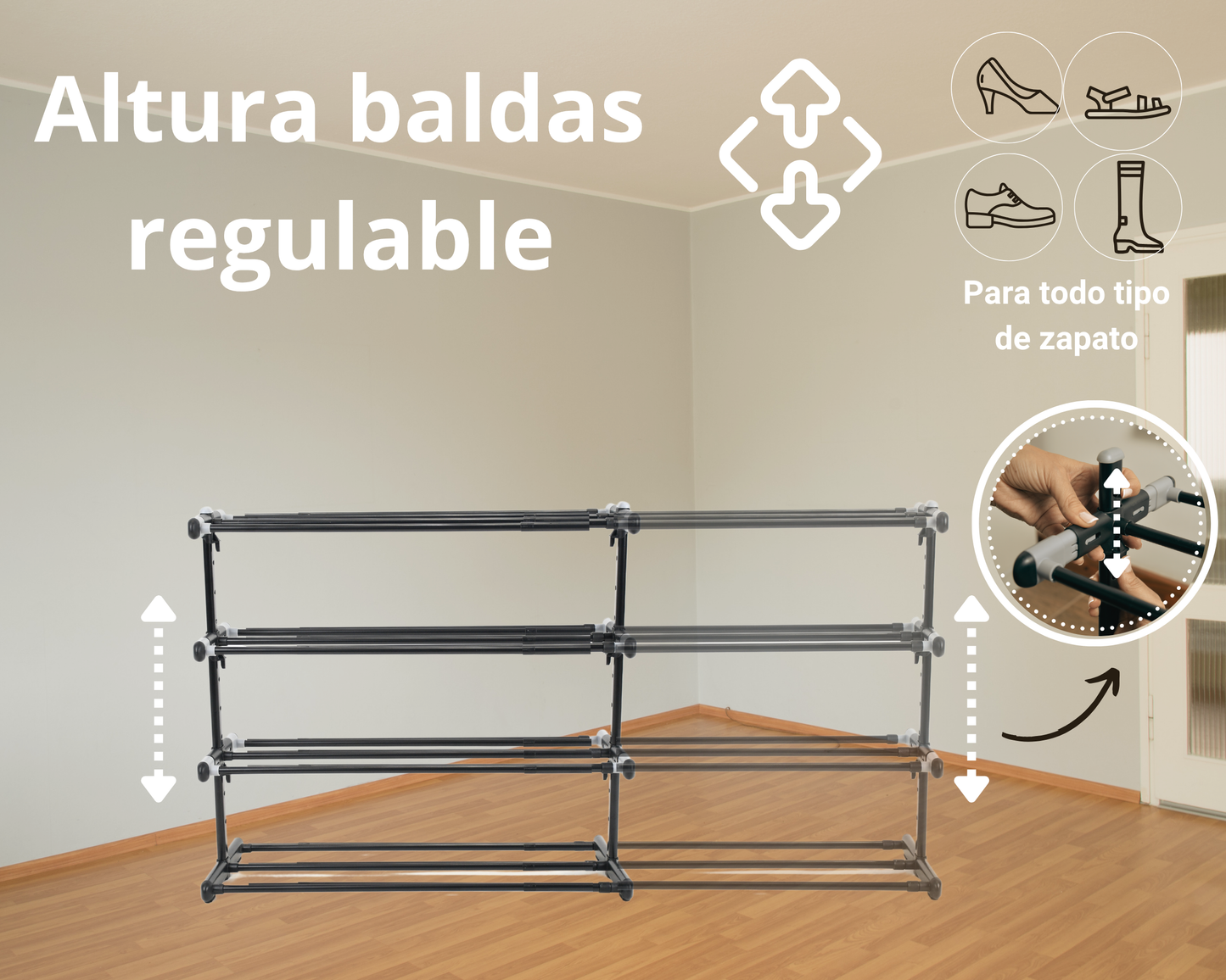 Zapatero Metálico 4 Baldas | Extensible | Altura y Profundidad Ajustables | Organizador Zapatos | 20 Pares
