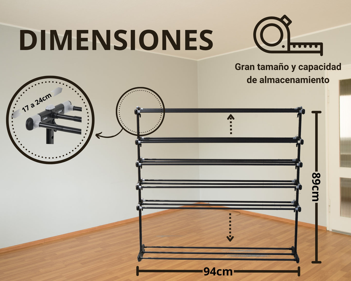 ABB4US | Standing Shoe Rack | For Clothing and Shoes | Hallway Coat Rack for Home | Clothes Rack with Hooks | Entrance, Bedroom, Hallway Furniture | Resistant | Steel | 60x35x163cm 
