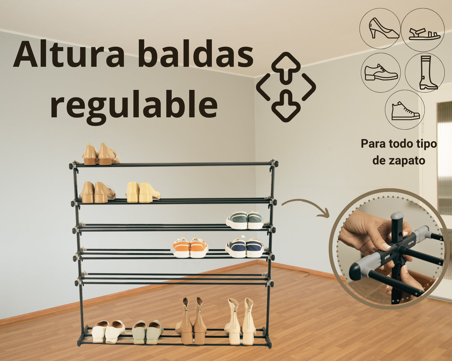ABB4US | Standing Shoe Rack | For Clothing and Shoes | Hallway Coat Rack for Home | Clothes Rack with Hooks | Entrance, Bedroom, Hallway Furniture | Resistant | Steel | 60x35x163cm 