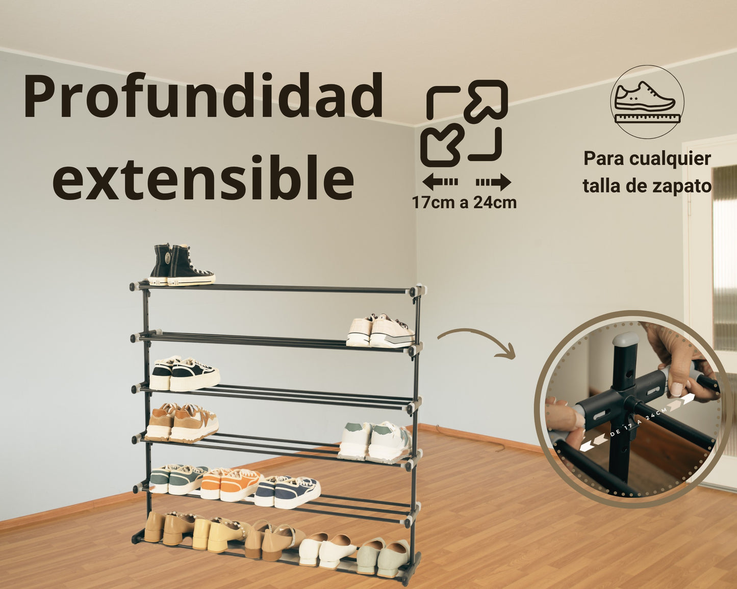 ABB4US | Standing Shoe Rack | For Clothing and Shoes | Hallway Coat Rack for Home | Clothes Rack with Hooks | Entrance, Bedroom, Hallway Furniture | Resistant | Steel | 60x35x163cm 