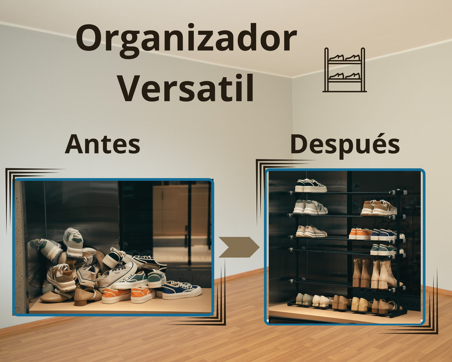 ABB4US | Standing Shoe Rack | For Clothing and Shoes | Hallway Coat Rack for Home | Clothes Rack with Hooks | Entrance, Bedroom, Hallway Furniture | Resistant | Steel | 60x35x163cm 