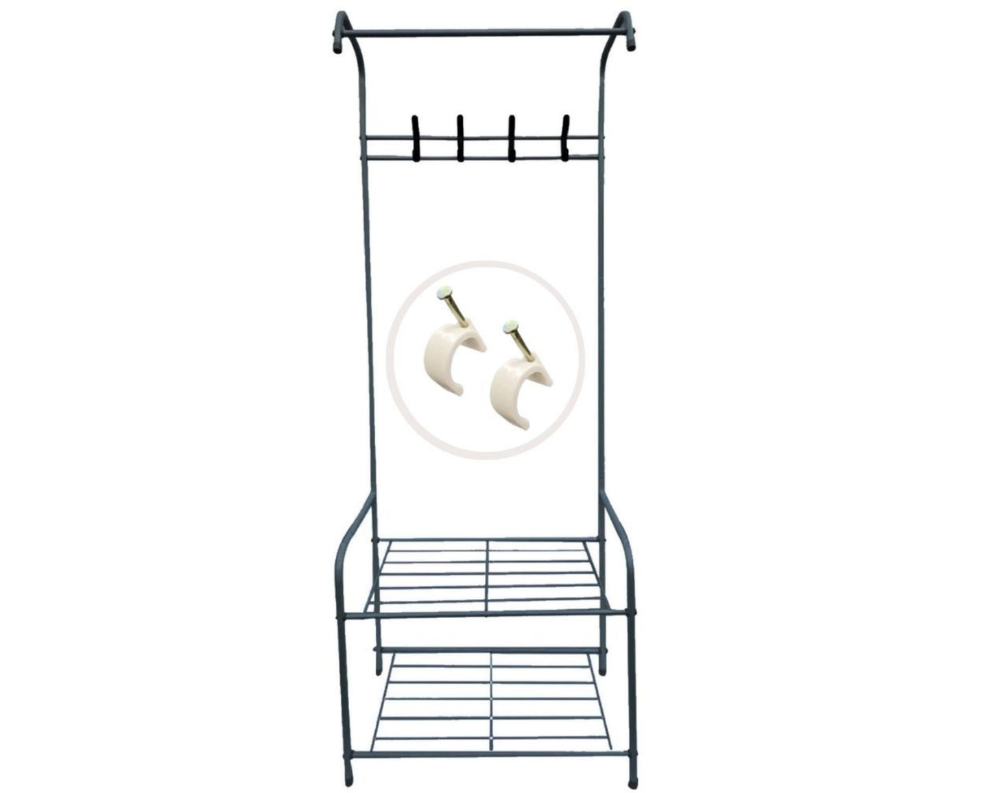 ABB4US | Standing Shoe Rack | For Clothing and Shoes | Hallway Coat Rack for Home | Clothes Rack with Hooks | Entrance, Bedroom, Hallway Furniture | Resistant | Steel | 60x35x163cm 
