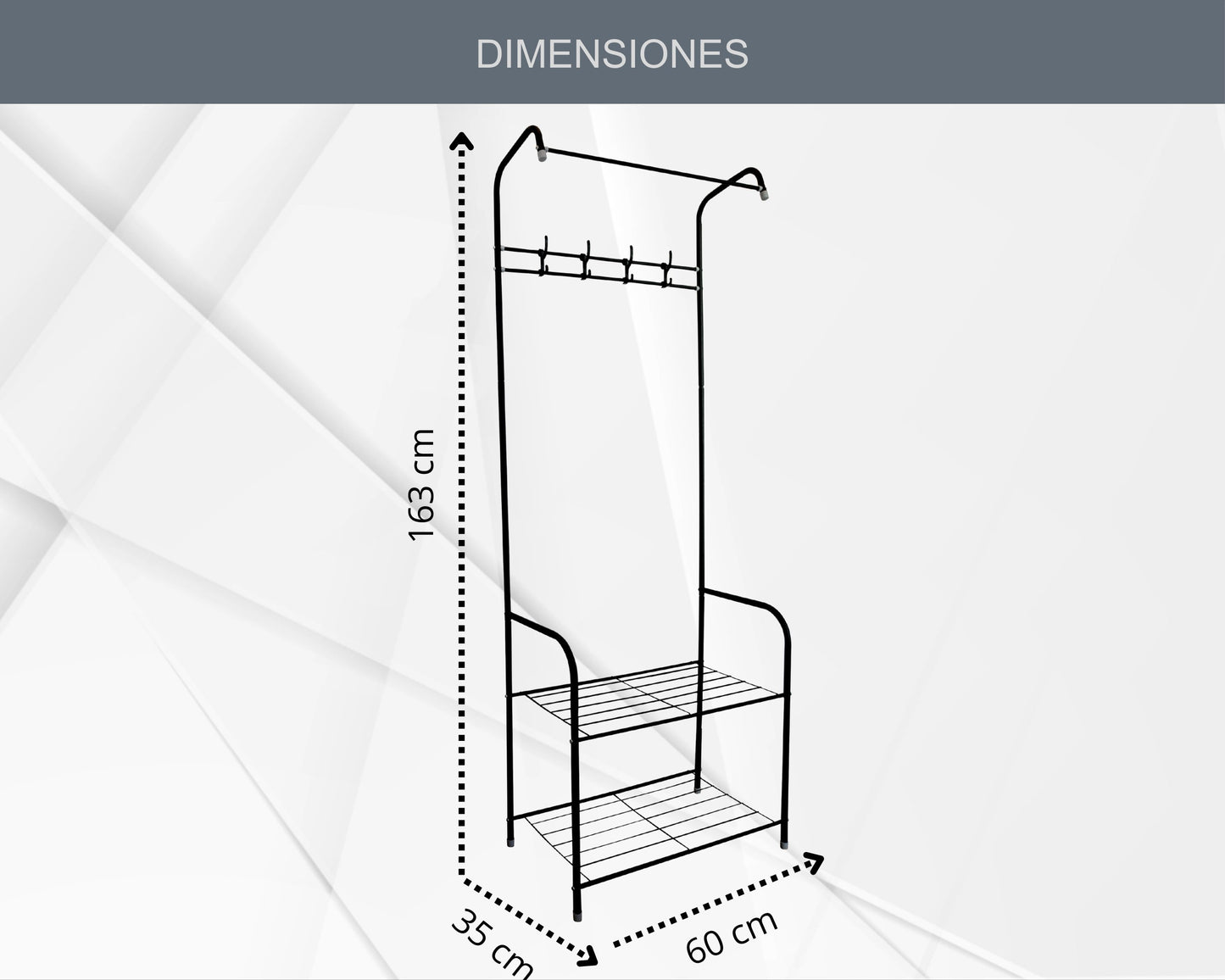 ABB4US | Standing Shoe Rack | For Clothing and Shoes | Hallway Coat Rack for Home | Clothes Rack with Hooks | Entrance, Bedroom, Hallway Furniture | Resistant | Steel | 60x35x163cm 