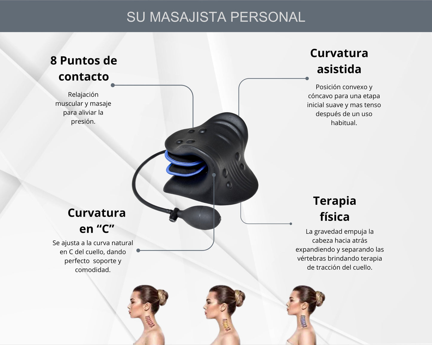 Dispositivo de Tracción Cervical con Altura Ajustable  para Aliviar el Dolor de Cuello y Hombros