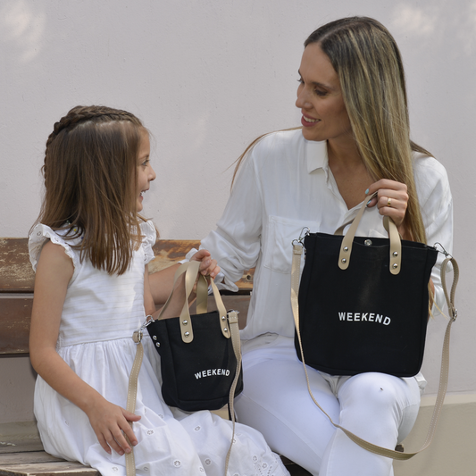 Set de 2 bolsos de lona madre e hija Tamaño mediano y pequeño | Bolso bandolera mujer | Negro