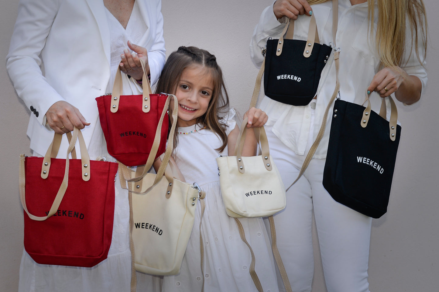 Set de 2 bolsos de lona madre e hija Tamaño mediano y pequeño | Bolso bandolera mujer | Beige