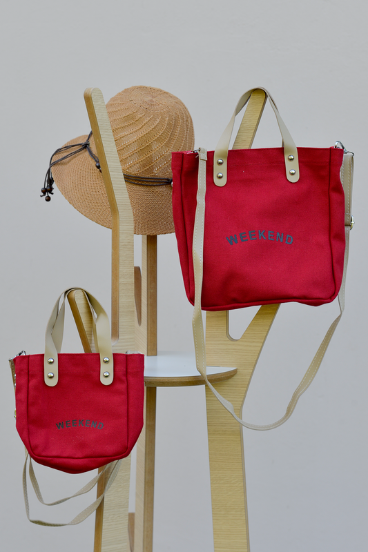 Set de 2 bolsos de lona madre e hija Tamaño mediano y pequeño | Bolso bandolera mujer | Rojo