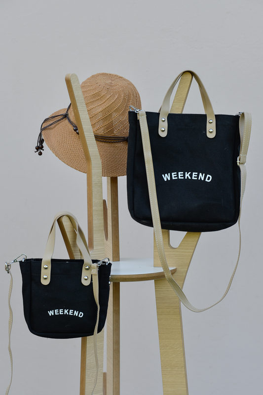 Set de 2 bolsos de lona madre e hija Tamaño mediano y pequeño | Bolso bandolera mujer | Negro