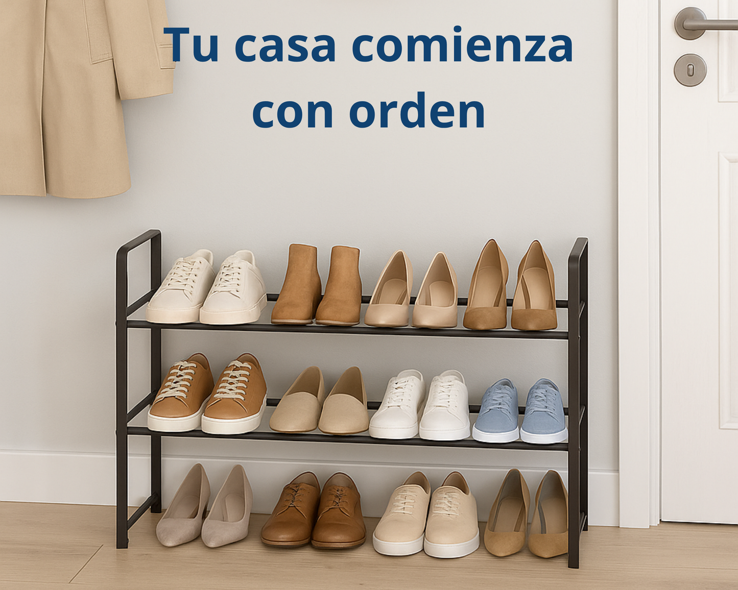 ABB4US | Zapatero Metálico Extensible 2 Niveles | Hasta 18 Pares | 65–115 x 22 x 39 cm | Organizador de Zapatos para Entrada, Dormitorio o Armario | Montaje Fácil | Negro