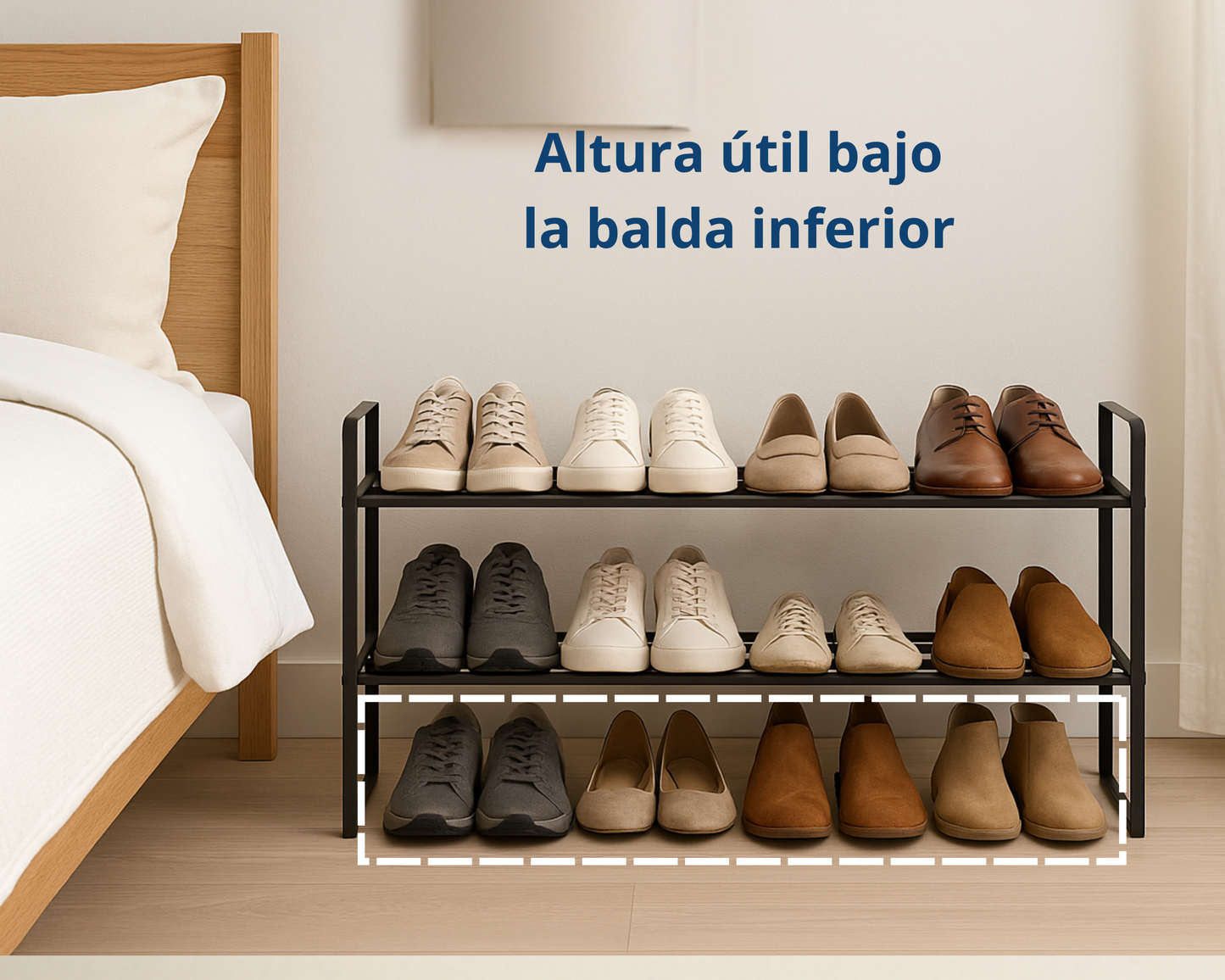 ABB4US | Zapatero Metálico Extensible 2 Niveles | Hasta 18 Pares | 65–115 x 22 x 39 cm | Organizador de Zapatos para Entrada, Dormitorio o Armario | Montaje Fácil | Negro