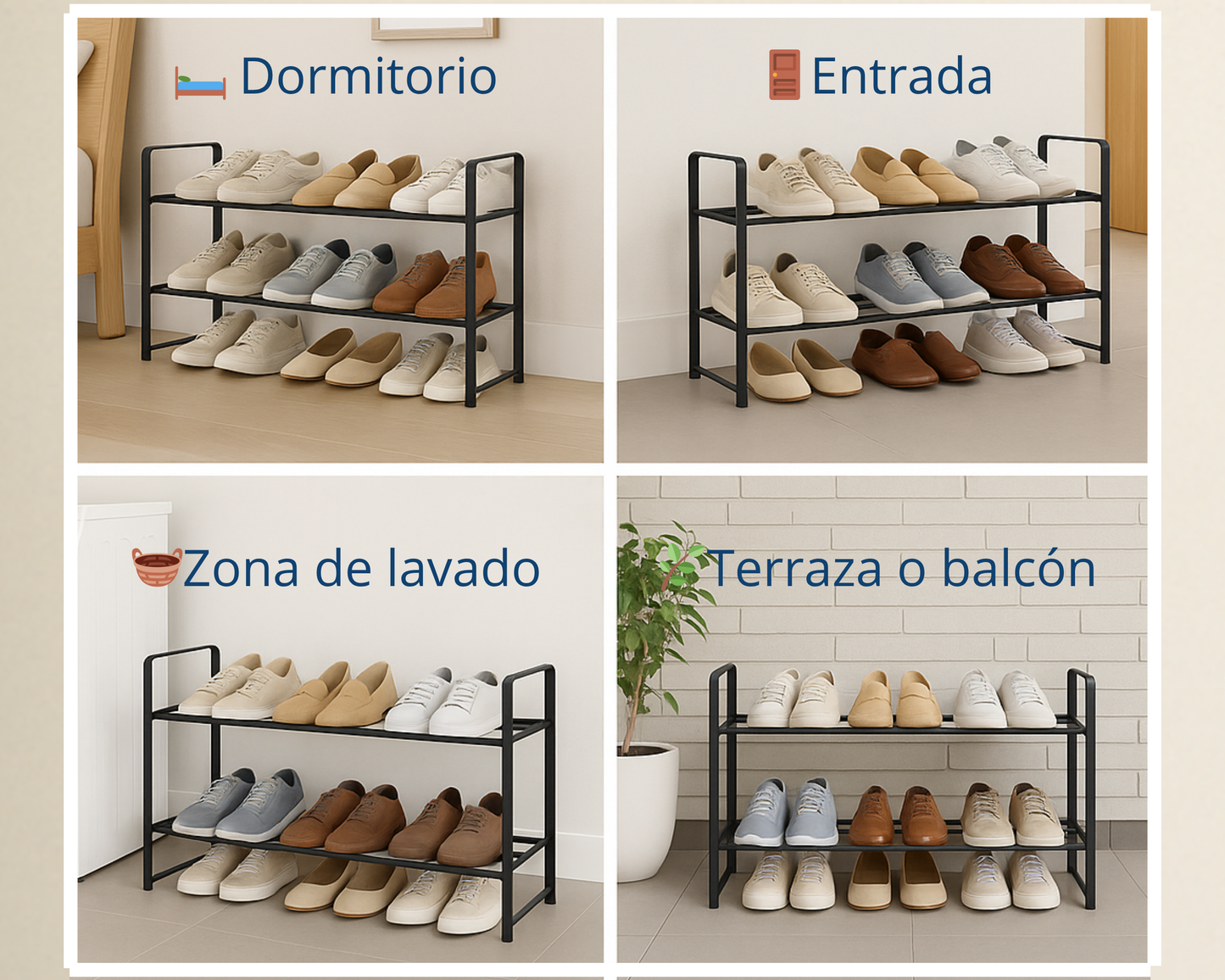 ABB4US | Zapatero Metálico Extensible 2 Niveles | Hasta 18 Pares | 65–115 x 22 x 39 cm | Organizador de Zapatos para Entrada, Dormitorio o Armario | Montaje Fácil | Negro