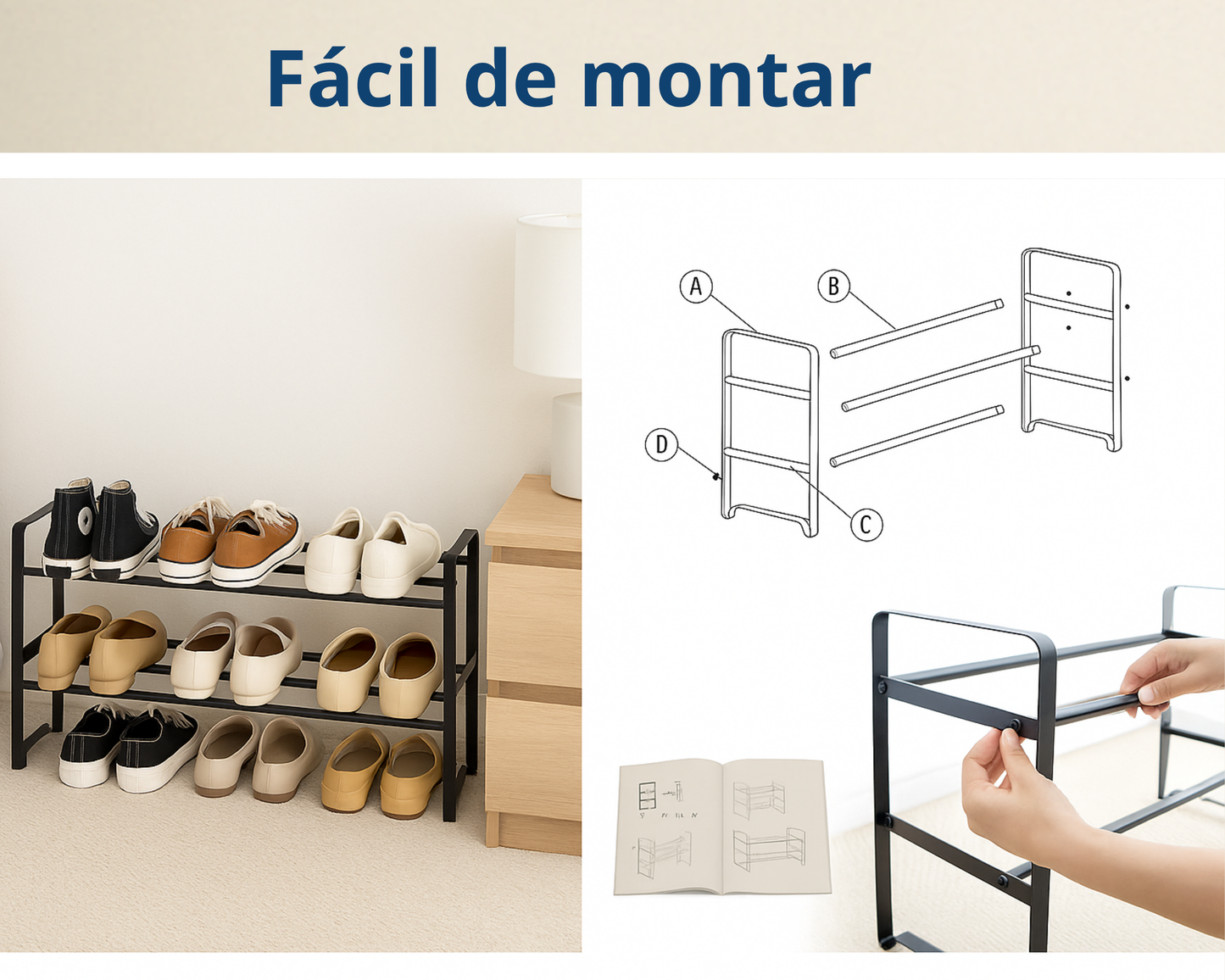 ABB4US | Zapatero Metálico Extensible 2 Niveles | Hasta 18 Pares | 65–115 x 22 x 39 cm | Organizador de Zapatos para Entrada, Dormitorio o Armario | Montaje Fácil | Negro